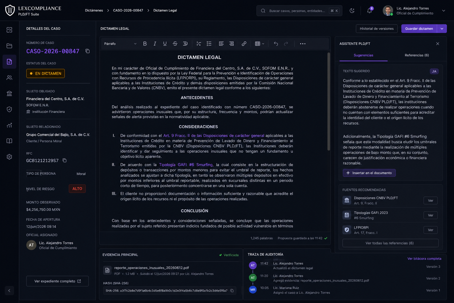 Gestión de caso con dictamen IA